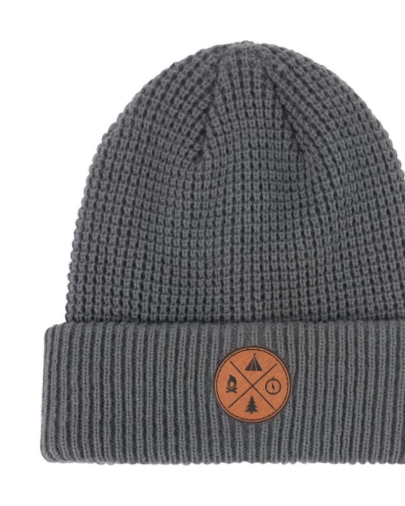 Front of a model wearing a size one-size-fits-all Camping Waffle Knit Cuffed Beanie In Grey in Grey by Avalanche. | dia_product_style_image_id:350233